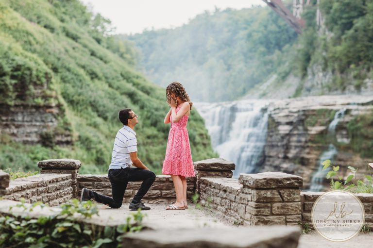 Surprise Proposal Engagement photography session at Letchworth State Park by Destiny Burke Photography