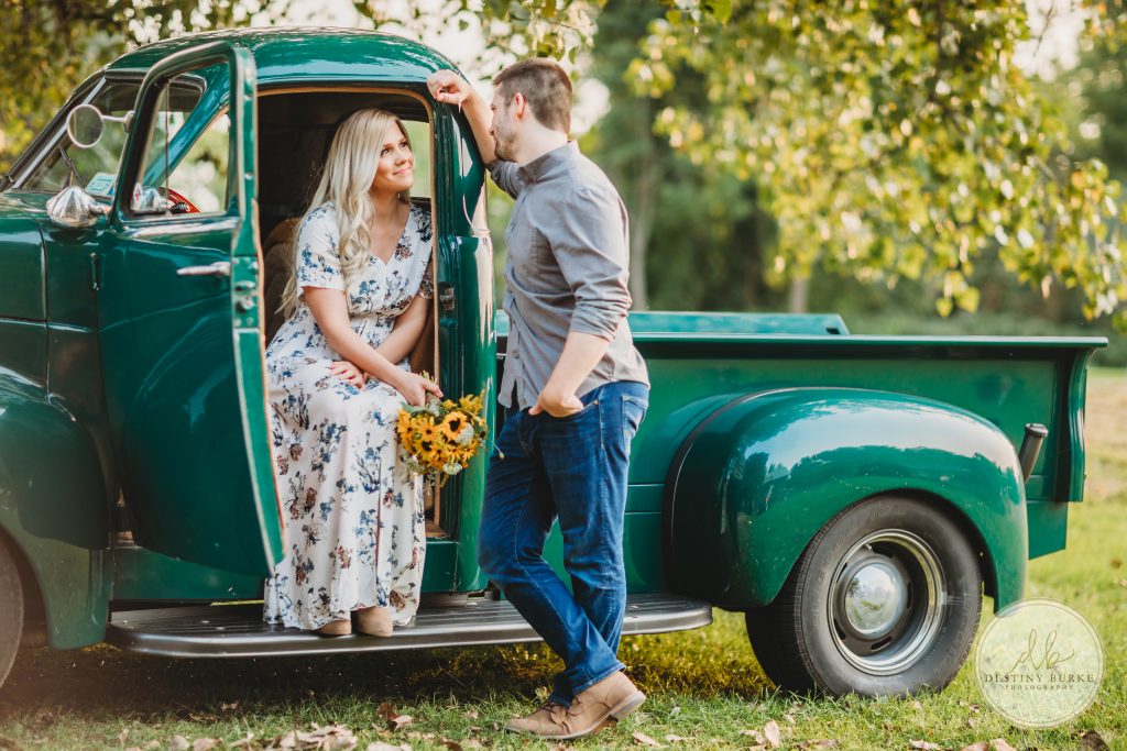studabaker truck, couples engagement photography photo session in Avon, NY, florals by Sungrove Blossoms Events and Gifts