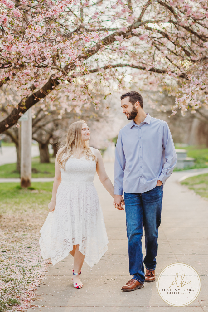 Best Engagement Photographer near Rochester, NY, upstate Highland Park photography, Cherry Blossoms, Couple's photo shoot