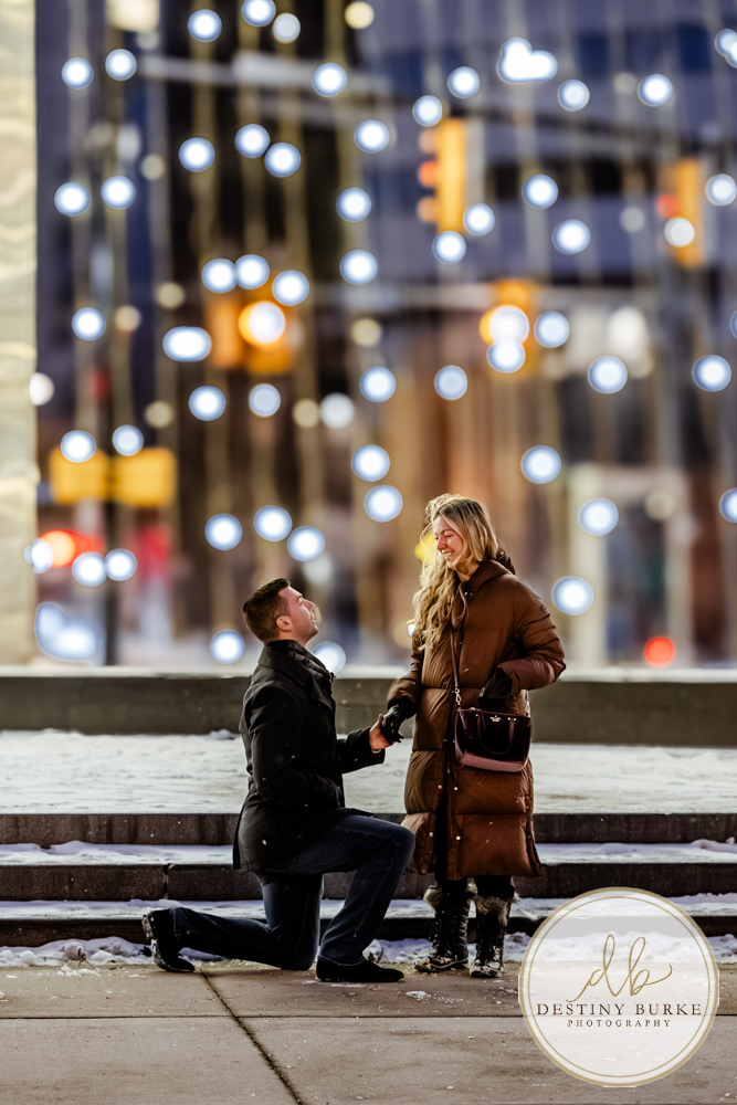Epic surprise proposal locations near Rochester, NY, Liberty Pole in the Winter snow