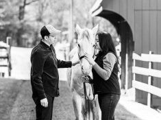 Beautiful horse farm in Nunda, NY. Couple has engagement session with horses and sunset. Near Rochester, NY