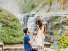 Surprise proposal at Letchworth State Park with scenic gorge view near Rochester NY Emotional reaction during proposal at Letchworth State Park in Western New York