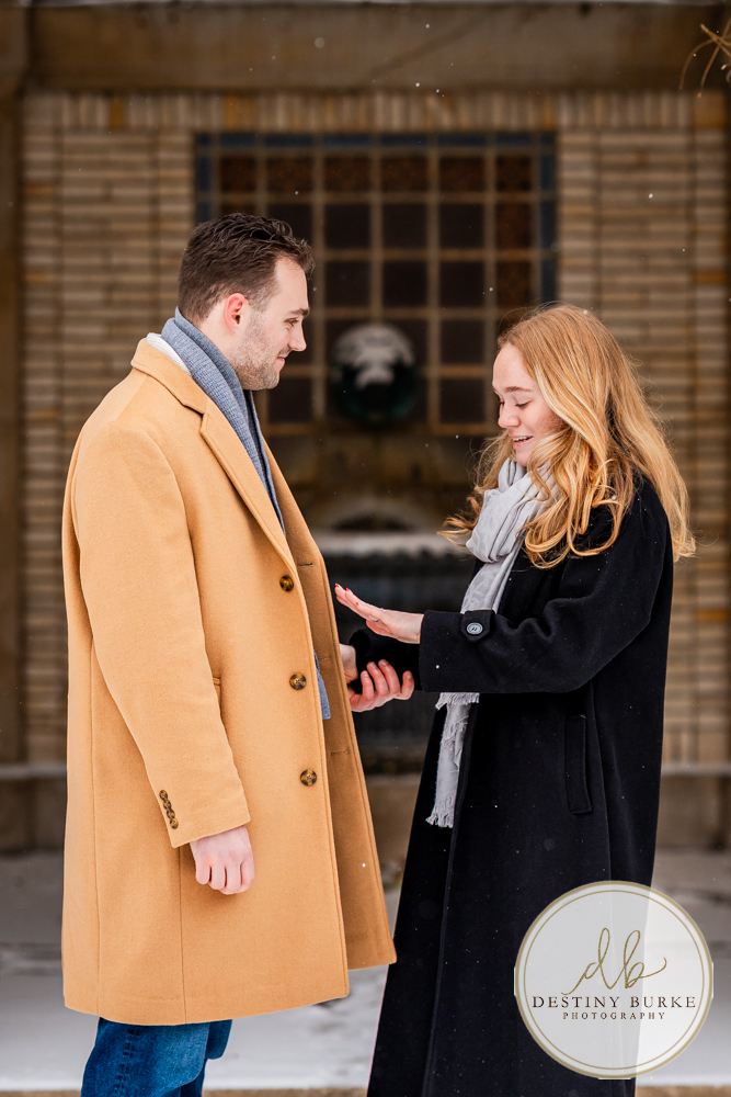Emotional reaction during surprise proposal at George Eastman Museum in Rochester NY