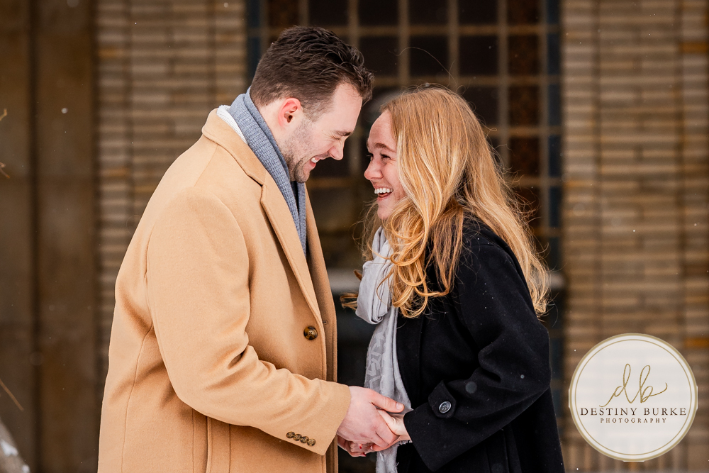Emotional reaction during surprise proposal at George Eastman Museum in Rochester NY
