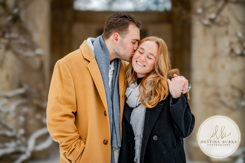 Emotional reaction during surprise proposal at George Eastman Museum in Rochester NY