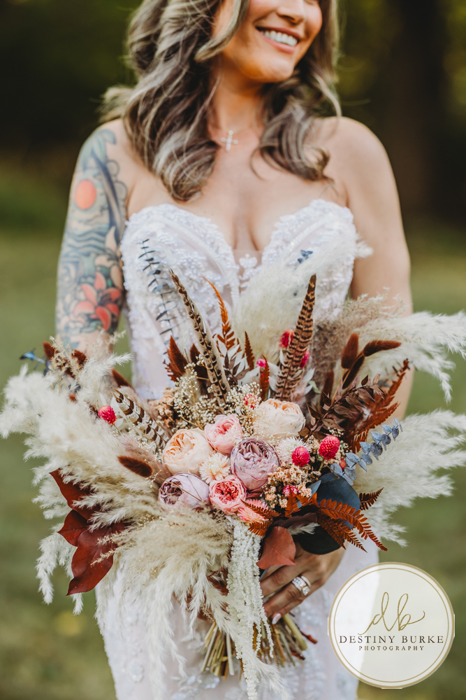 Outdoor wedding ceremony with family and friends in Rochester NY backyard sunset portraits