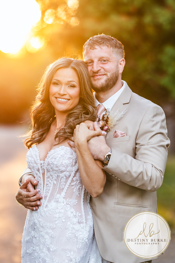 Outdoor wedding ceremony with family and friends in Rochester NY backyard sunset portraits