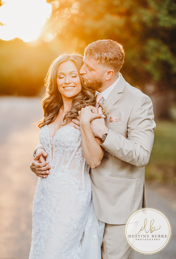 Outdoor wedding ceremony with family and friends in Rochester NY backyard sunset portraits