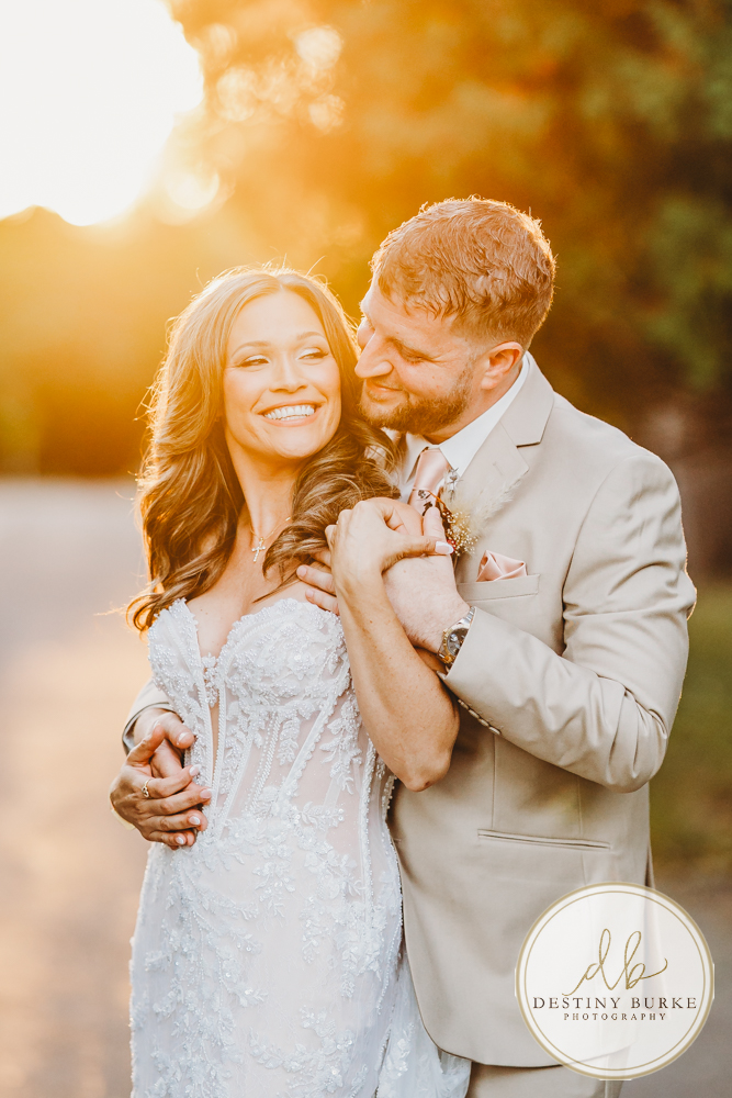 Outdoor wedding ceremony with family and friends in Rochester NY backyard sunset portraits