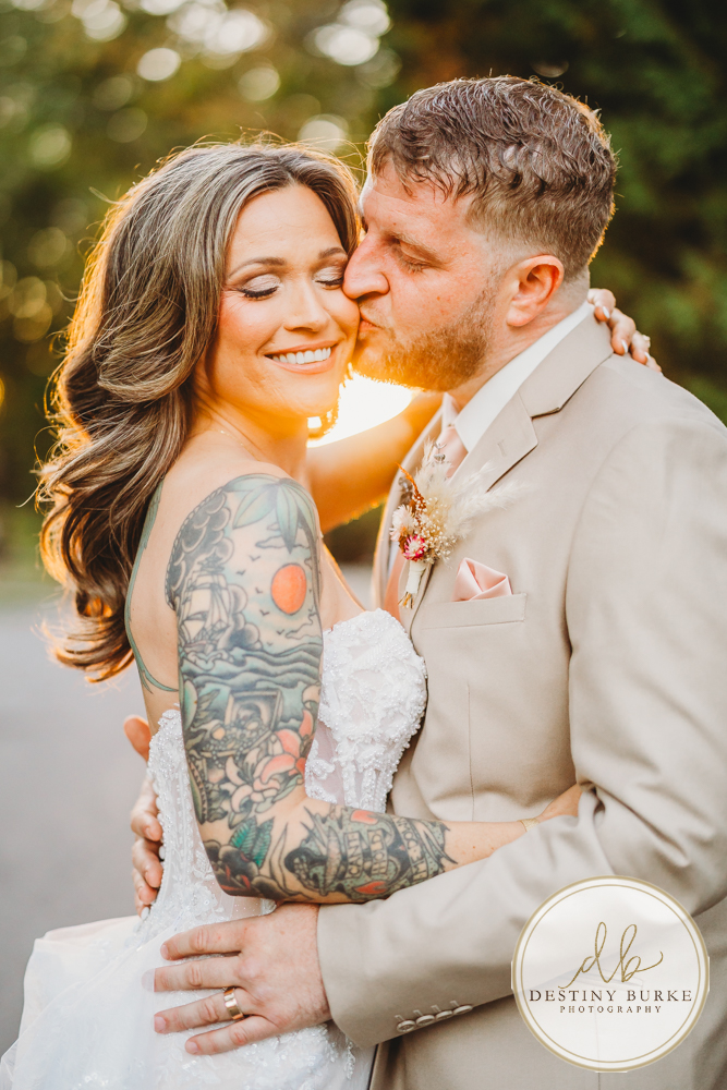 Outdoor wedding ceremony with family and friends in Rochester NY backyard sunset portraits
