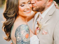 Outdoor wedding ceremony with family and friends in Rochester NY backyard sunset portraits