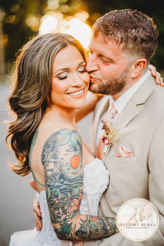 Outdoor wedding ceremony with family and friends in Rochester NY backyard sunset portraits