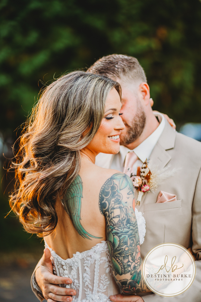 Outdoor wedding ceremony with family and friends in Rochester NY backyard sunset portraits