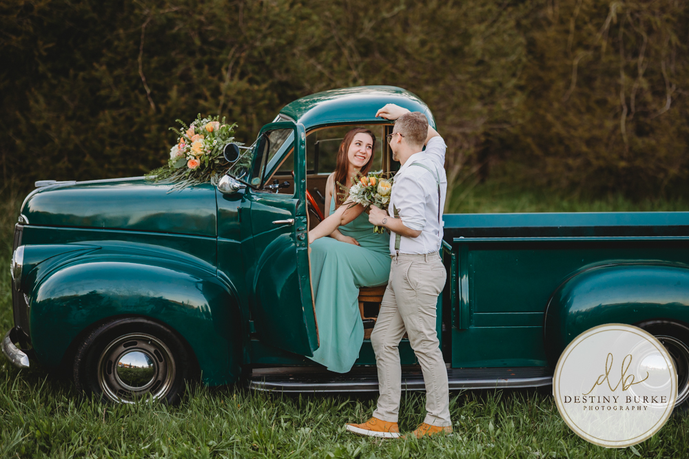 best couple engagement photographer near rochester ny leroy tree farm studabaker truck, bellisimo florist