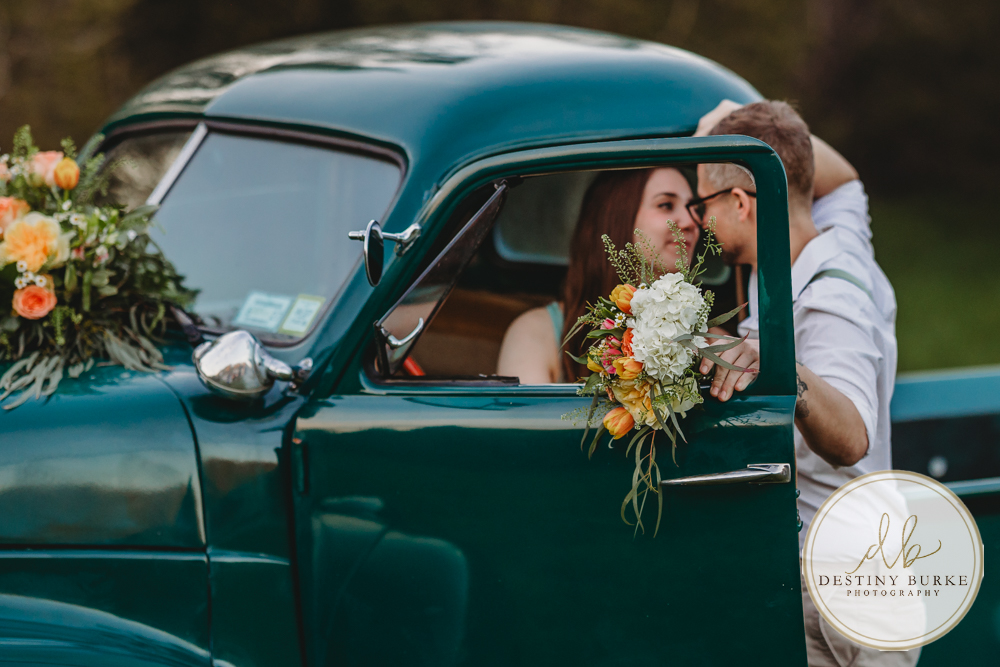 best couple engagement photographer near rochester ny leroy tree farm studabaker truck, bellisimo florist