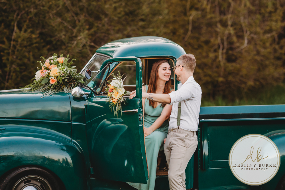 best couple engagement photographer near rochester ny leroy tree farm studabaker truck, bellisimo florist