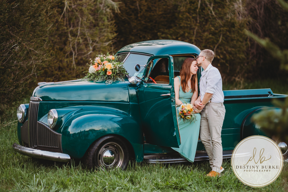 best couple engagement photographer near rochester ny leroy tree farm studabaker truck, bellisimo florist