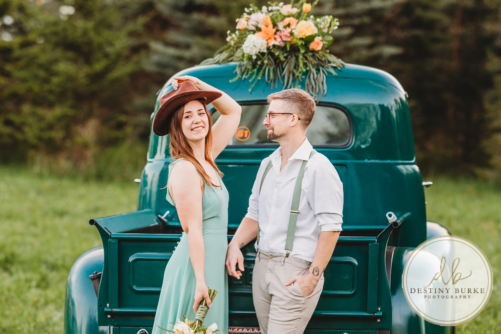 best couple engagement photographer near rochester ny leroy tree farm studabaker truck, bellisimo florist