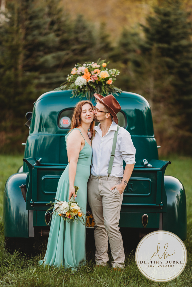 best couple engagement photographer near rochester ny leroy tree farm studabaker truck, bellisimo florist