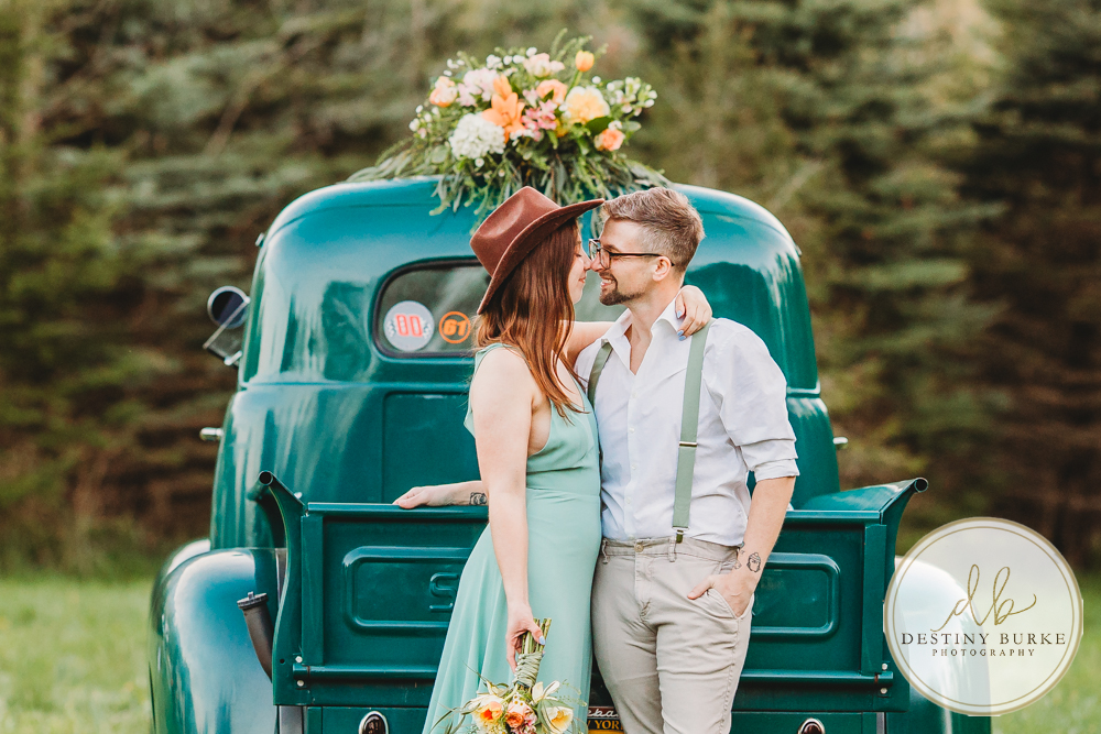 best couple engagement photographer near rochester ny leroy tree farm studabaker truck, bellisimo florist