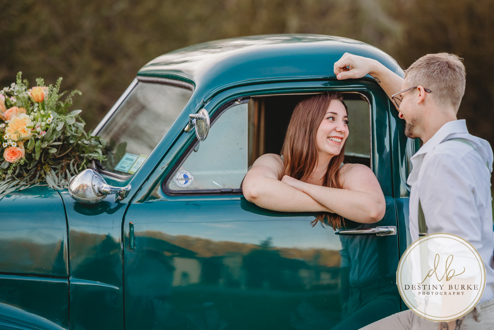 best couple engagement photographer near rochester ny leroy tree farm studabaker truck, bellisimo florist