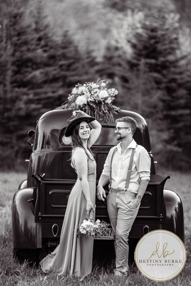 best couple engagement photographer near rochester ny leroy tree farm studabaker truck, bellisimo florist