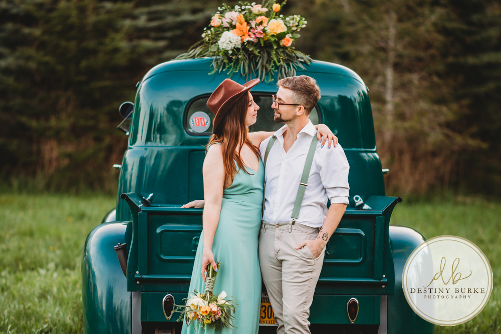 best couple engagement photographer near rochester ny leroy tree farm studabaker truck, bellisimo florist