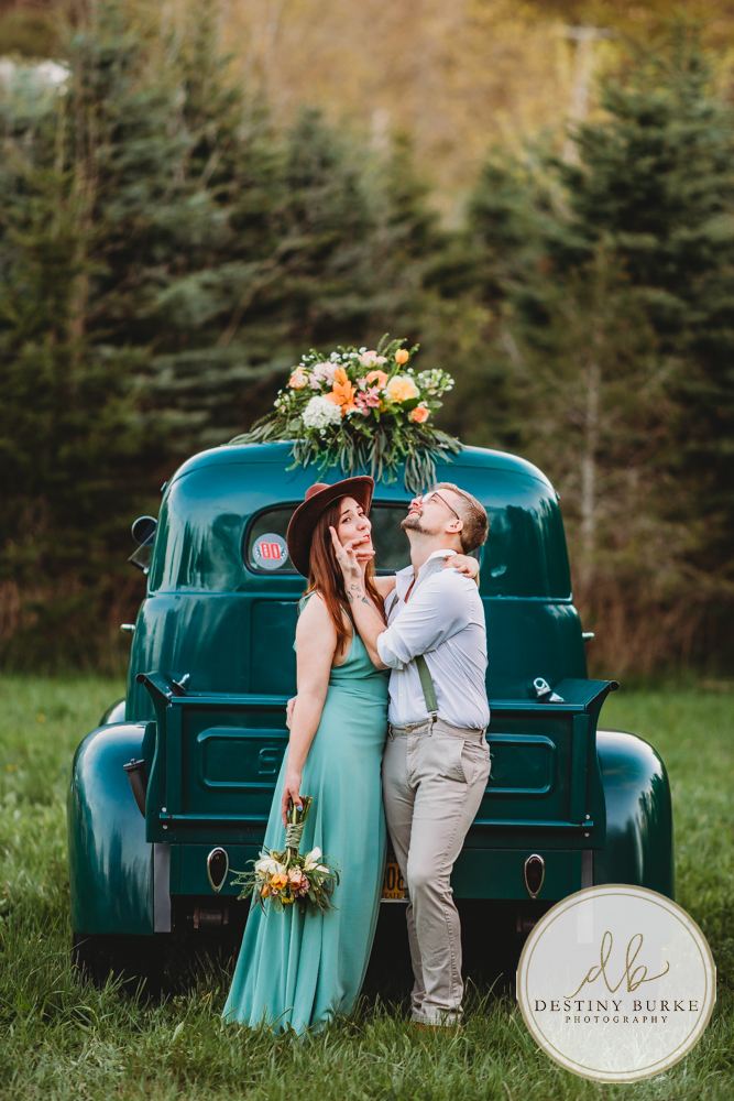 best couple engagement photographer near rochester ny leroy tree farm studabaker truck, bellisimo florist