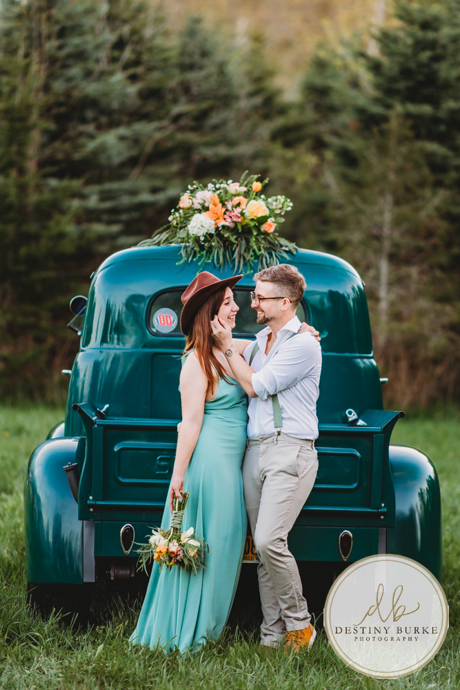 best couple engagement photographer near rochester ny leroy tree farm studabaker truck, bellisimo florist