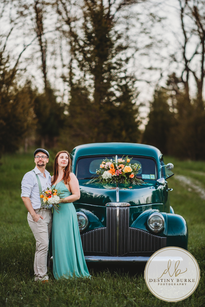 best couple engagement photographer near rochester ny leroy tree farm studabaker truck, bellisimo florist