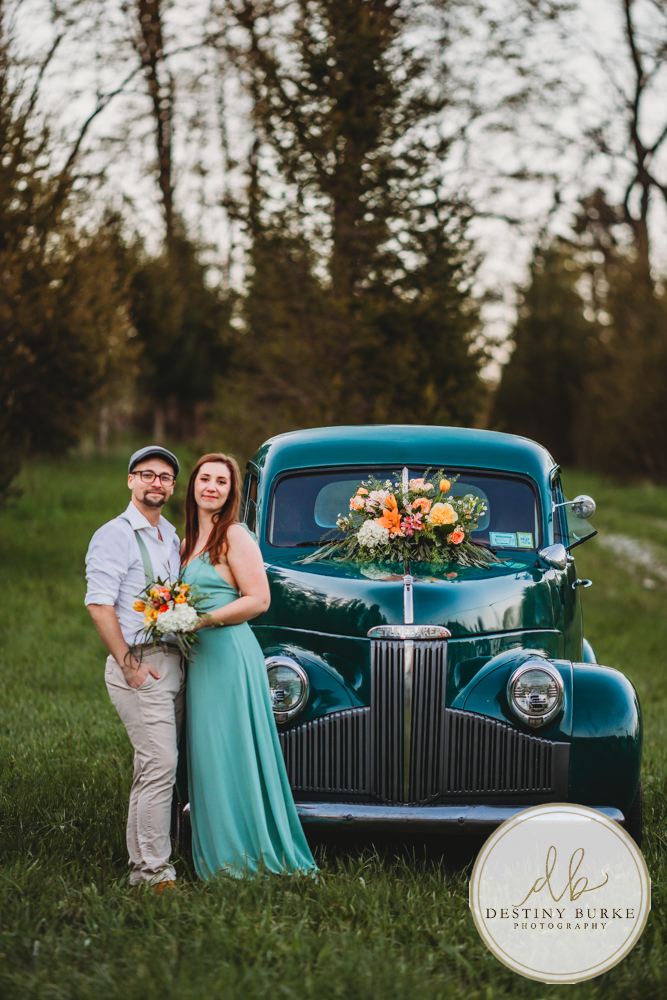 best couple engagement photographer near rochester ny leroy tree farm studabaker truck, bellisimo florist