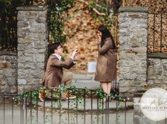 Engagement photos at Sunken Gardens Rochester NY golden hour romantic portraits Proposal photographer capturing candid engagement moment in Rochester NY