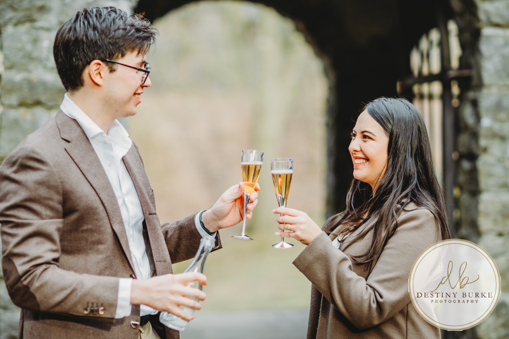 Engagement photos at Sunken Gardens Rochester NY golden hour romantic portraits Proposal photographer capturing candid engagement moment in Rochester NY