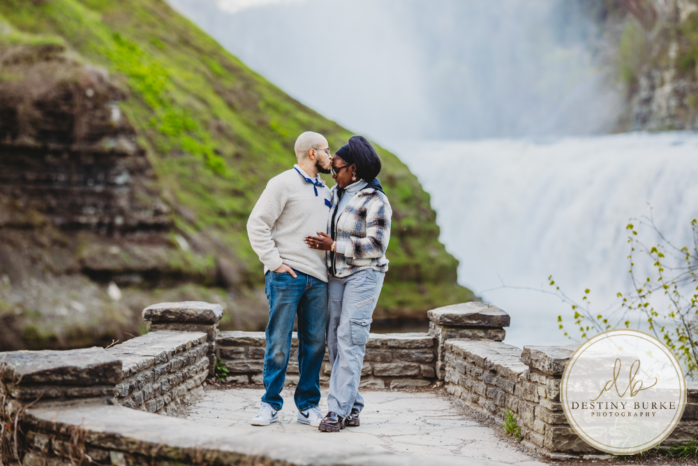 Upstate New York proposal photographer capturing surprise engagement at Letchworth State Park
