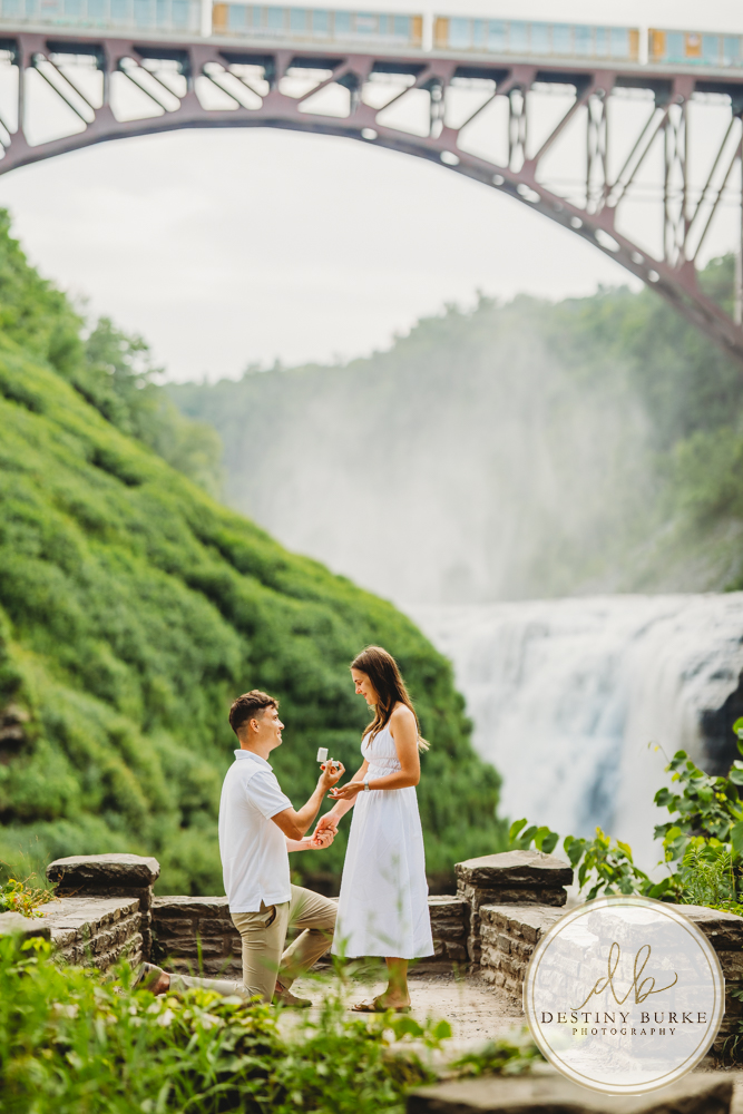 best surprise proposal and engagement photographer near rochester ny, This Letchworth State Park proposal at Upper Middle Falls waterfall