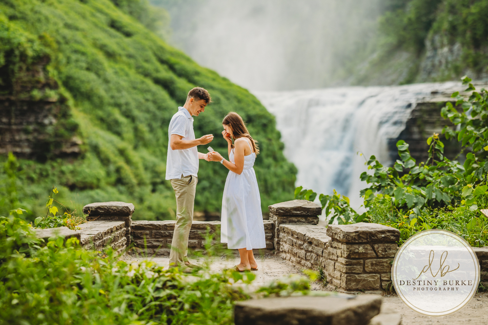 best surprise proposal and engagement photographer near rochester ny, This Letchworth State Park proposal at Upper Middle Falls waterfall