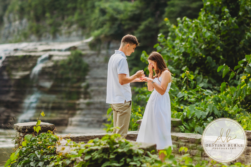 best surprise proposal and engagement photographer near rochester ny, This Letchworth State Park proposal at Upper Middle Falls waterfall