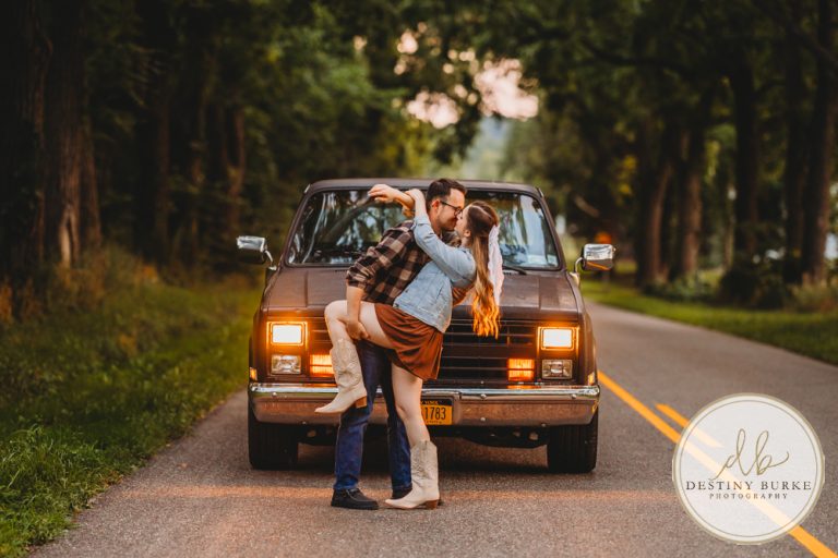 best engagement photographer near rochester ny using old truck