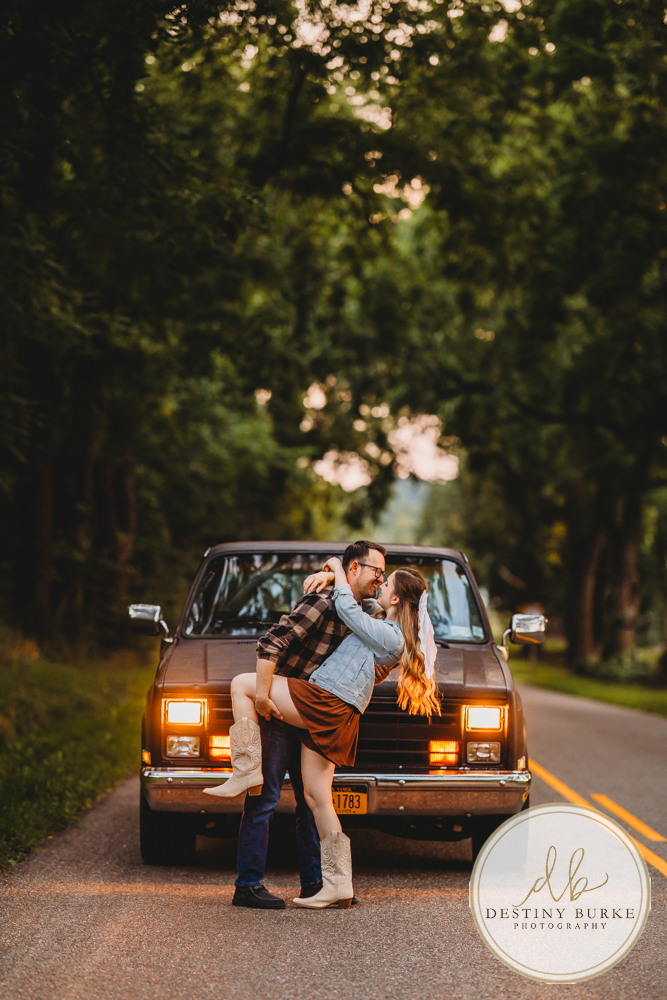 best engagement photographer near rochester ny using old truck